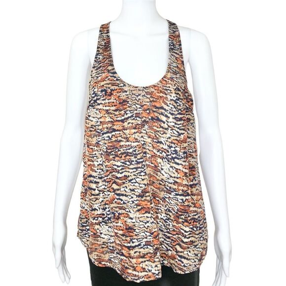 Joie Women’s Brown Animal Print 100% Silk Sleeveless Racer Back top Size M - Picture 1 of 9